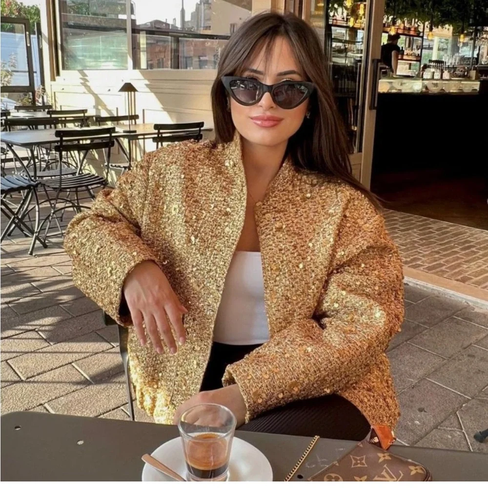 Zara NWT gold oversized bomber jacket - Picture 4 of 10